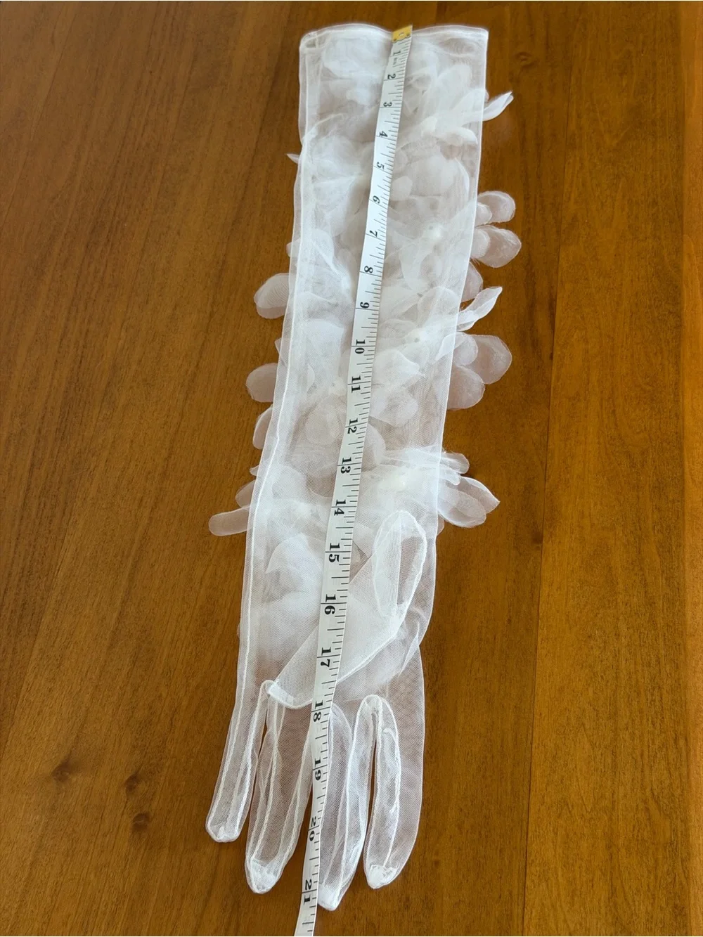 Sheer White Floral Mesh Gloves with Faux Pearl Accents